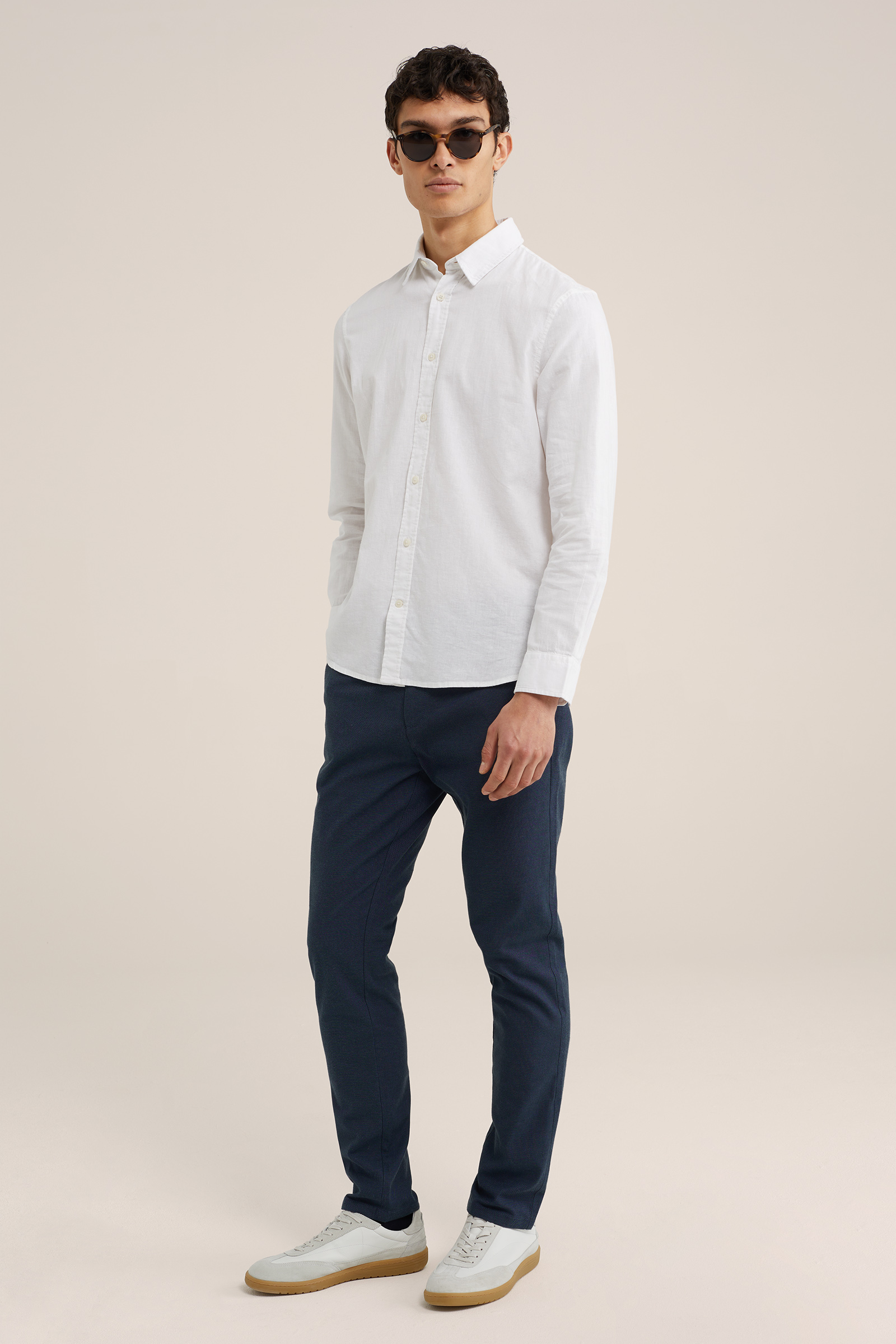 tall fit overhemd van linnenmix Fundamentals Wit