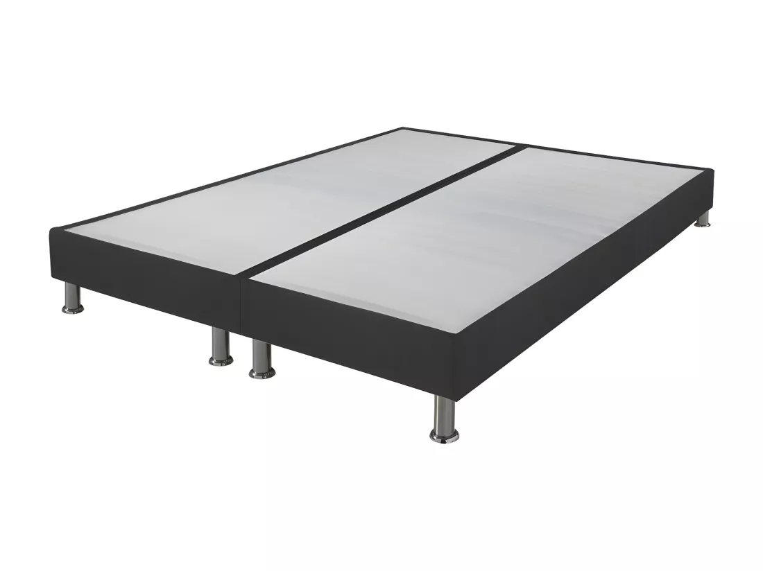 Sommier tapissier+pieds Omega Gris 3 2x90x200 Lattes bois - H.15 cm - Made in France