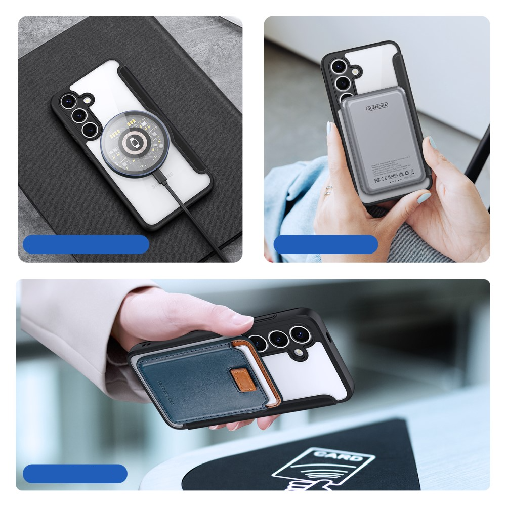 Samsung Galaxy S25  Plus Hybrid Leder Tasche   Kunststoff Rückseite MagSafe-Modul - Lila / Transparent