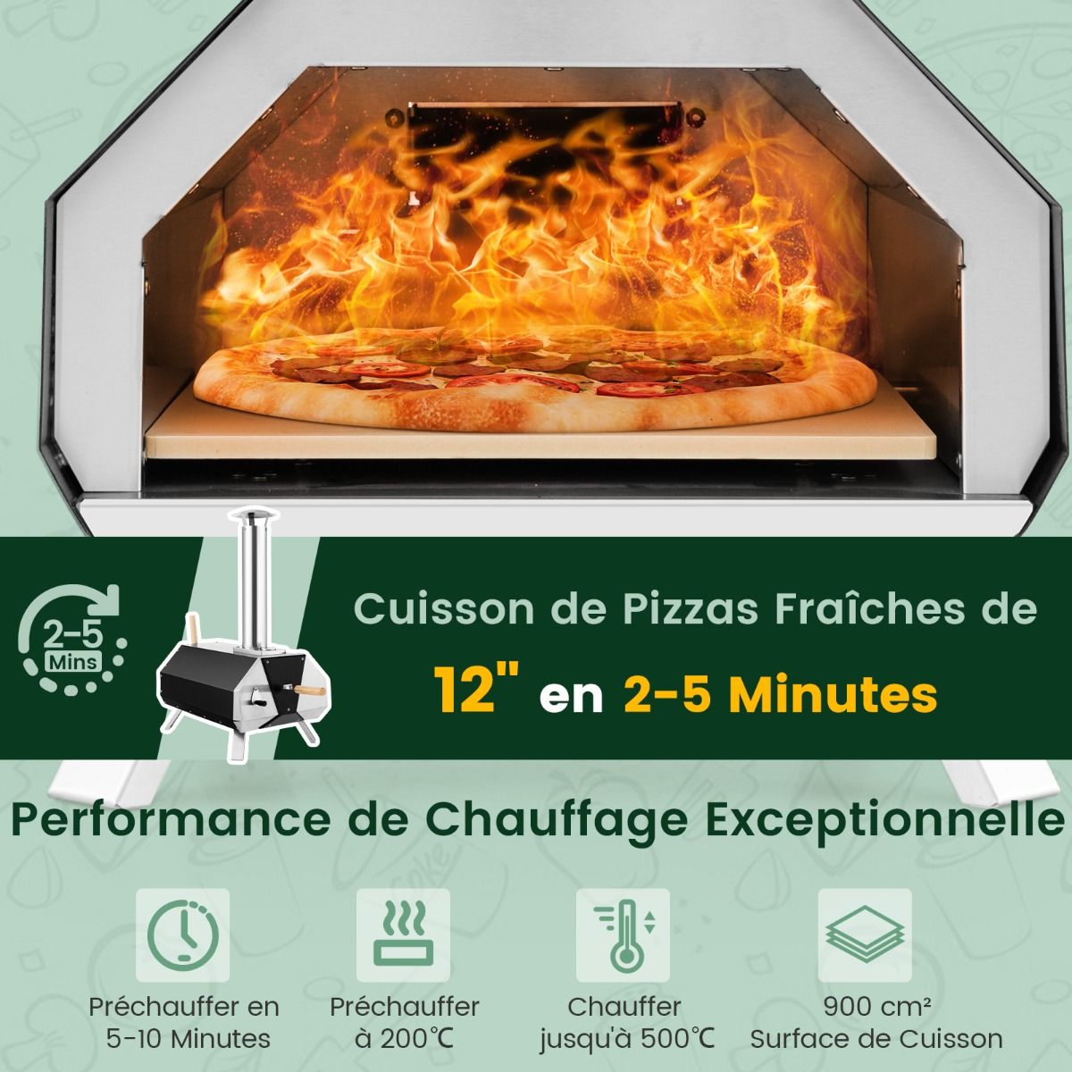 Four à Pizza Extérieur en Acier Inoxydable avec Pierre à Pizza de 30,5cm Four à Bois pour Pizza avec Pelle Pare-feu Pieds Pliables - Lidl-Manfred