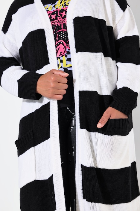 Long-Strickjacke, Straight Fit, Blockstreifen