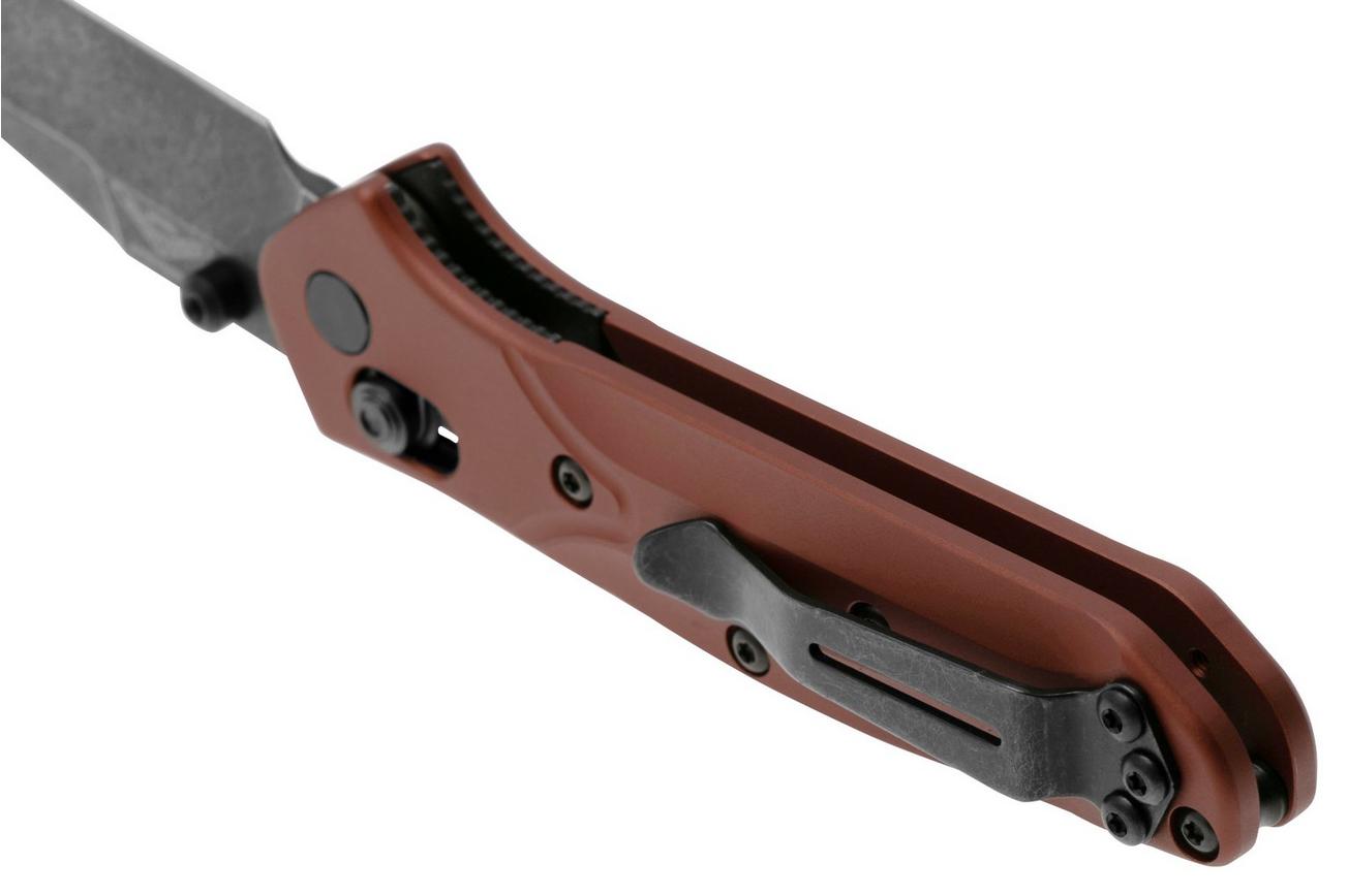 Benchmade 945BK-03 Mini Osborne, DLC Battlewash CPM MagnaCut, Burnt Copper Aluminum zakmes, Warren Osborne design