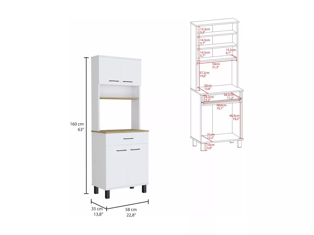 Buffet Cuisine Sideboard Z 60 avec Tiroir , 160 cm X 58 cm X 35 cm , White / Macadamia