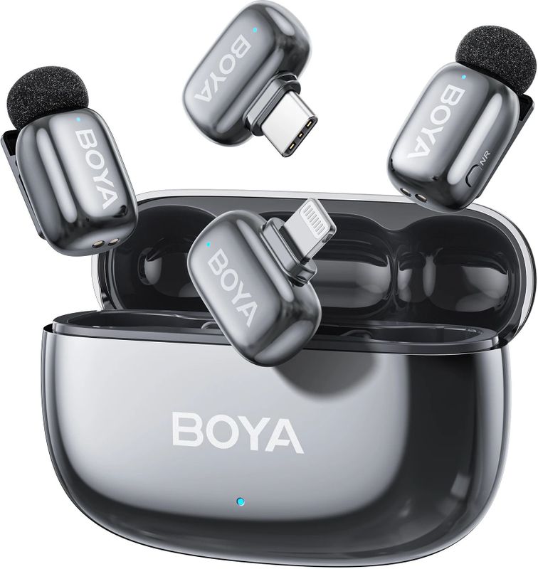 BOYA Mini 2 draadloze lavaliermicrofoon AI ruisonderdrukking mini-microfoon voor iPhone 6-14/15-17 USB-C Android-telefoon video-opname