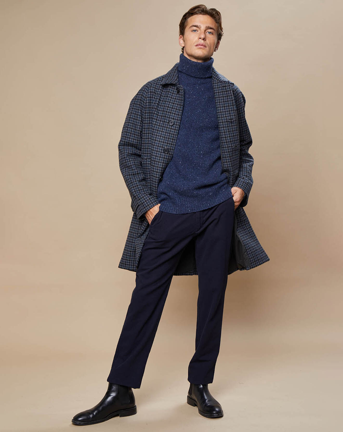 Hartford Manteau en Laine mélangée Calvin pied-de-poule gris/marine