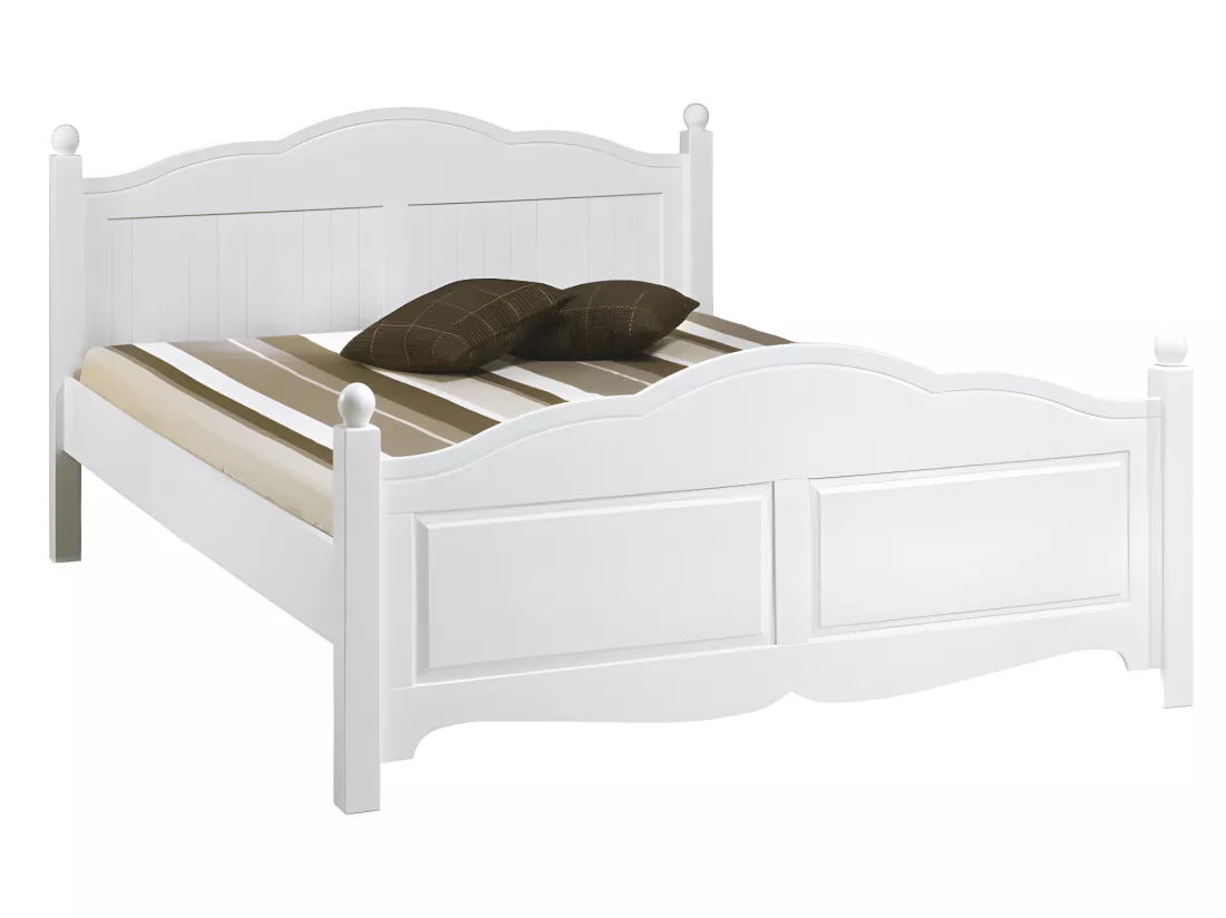 Chambre Complète Blanche Style Anglais Lit 140 cm Armoire et Chevet