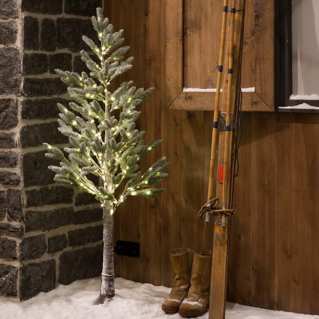 Arbre lumineux 96 LED (H180 cm) Pin Clarius enneigé Blanc chaud