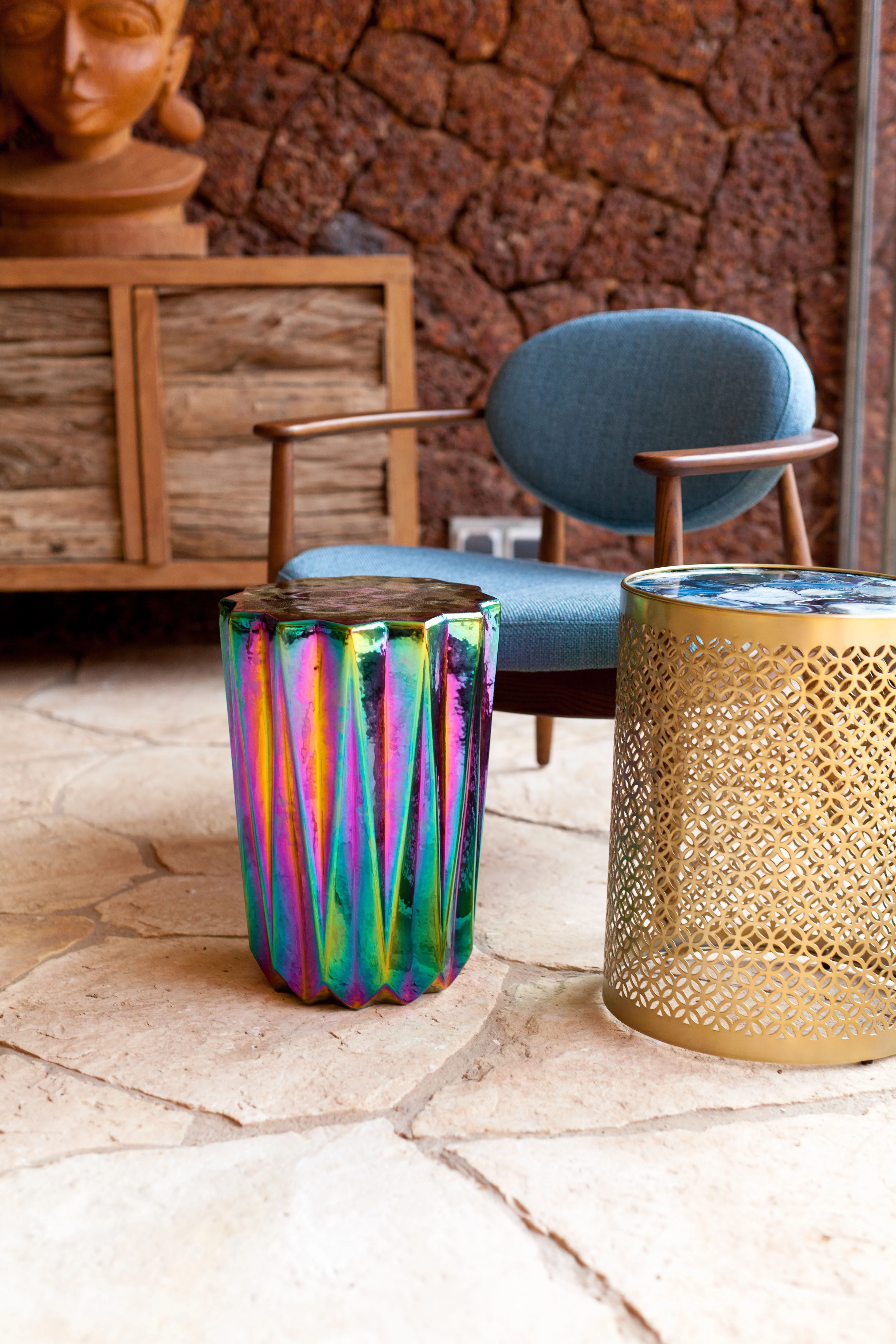 OILY FOLDS - Tabouret céramique | Multicolore