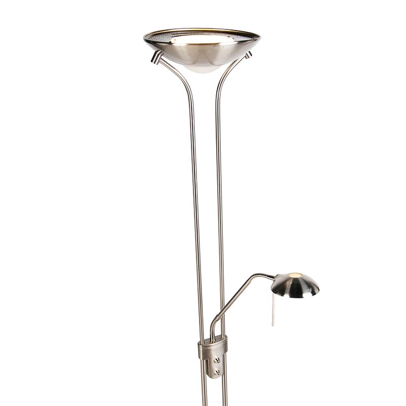 Vloerlamp staal met leeslamp incl. LED en dimmer - Diva 2