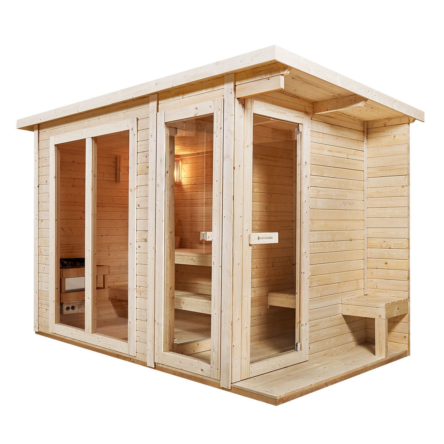 Artsauna Outdoor Sauna Varberg 320 x 180 cm mit 8 kW Ofen & Zubehör - Gartensauna mit Umkleidekabine
