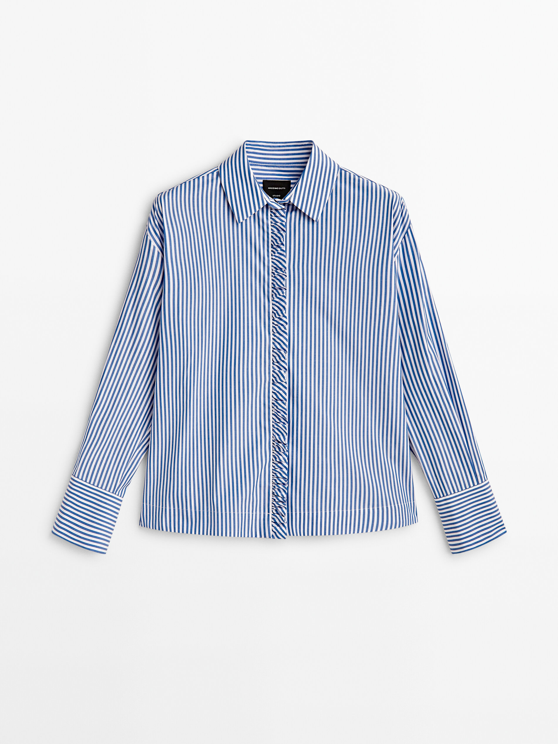 Camisa listrada Poplar com detalhe de babado - Studio - Azul Marinho