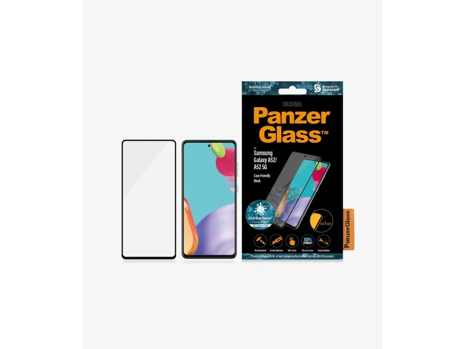 PanzerGlass™ | Case-Friendly - Skærmbeskytter for mobiltelefon - Edge-to-Edge fit - rammefarve sort | Samsung Galaxy A52/A52 5G