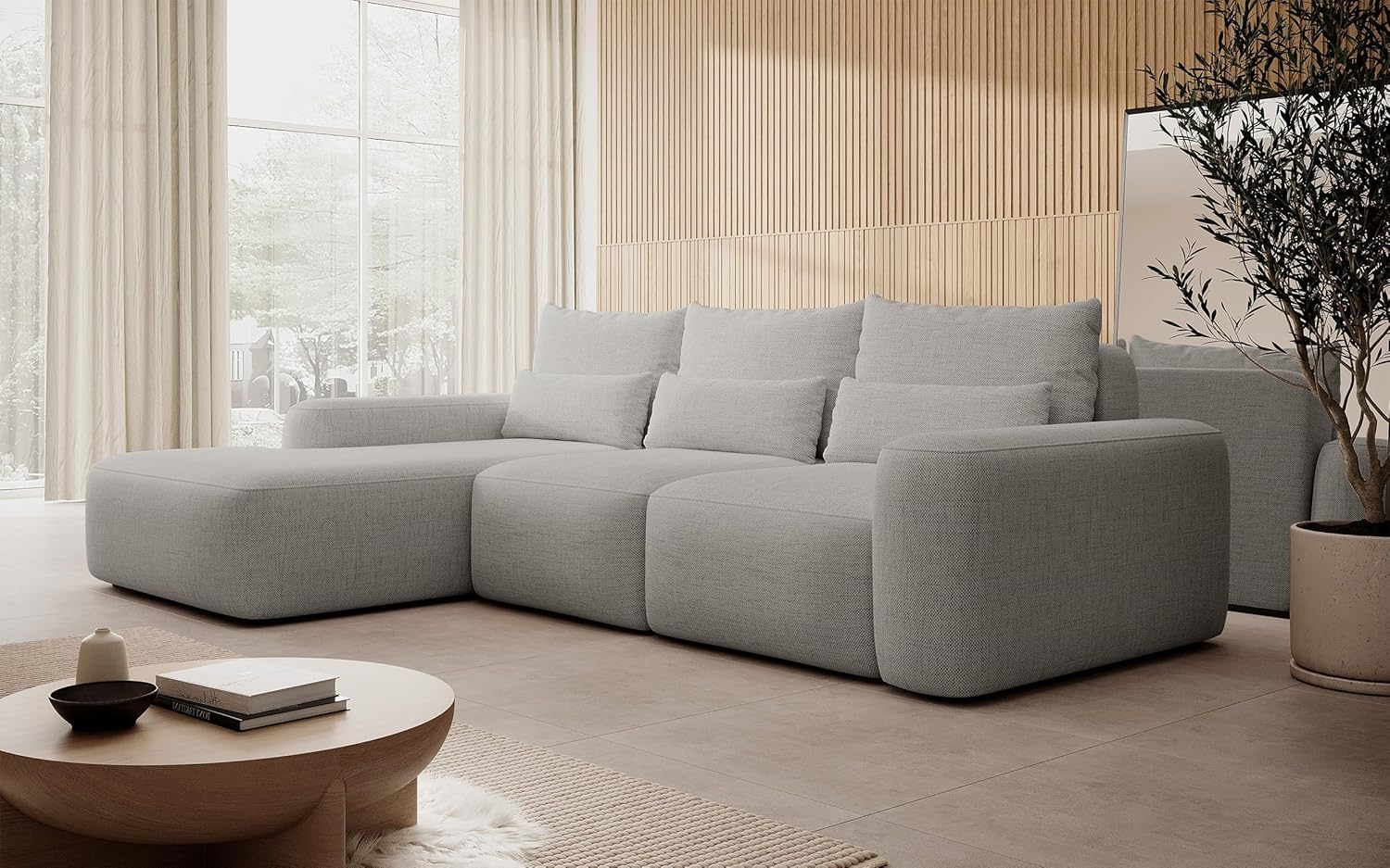 Selsey Sofa Ecksofa Eckcouch Schlafsofa Couch Mit Stauraum Schlaffunktion Pflegeleicht Mit Kissen Lendenkissen L Form Freistehend Links Hydrophobe Chenille Grau Carnos