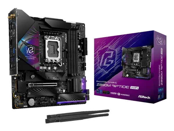 ASRock Phantom Gaming Z890M RIPTIDE WIFI - Bundkort - micro ATX - LGA1851 sokkel - Z890 Chipset - USB4, USB 3.2 Gen 2, USB 3.2 Gen 1 - 5 Gigabit Ethernet, Wi-Fi 6E, Bluetooth - onboard grafik (CPU påkrævet) - HD Audio (8-kanaler)