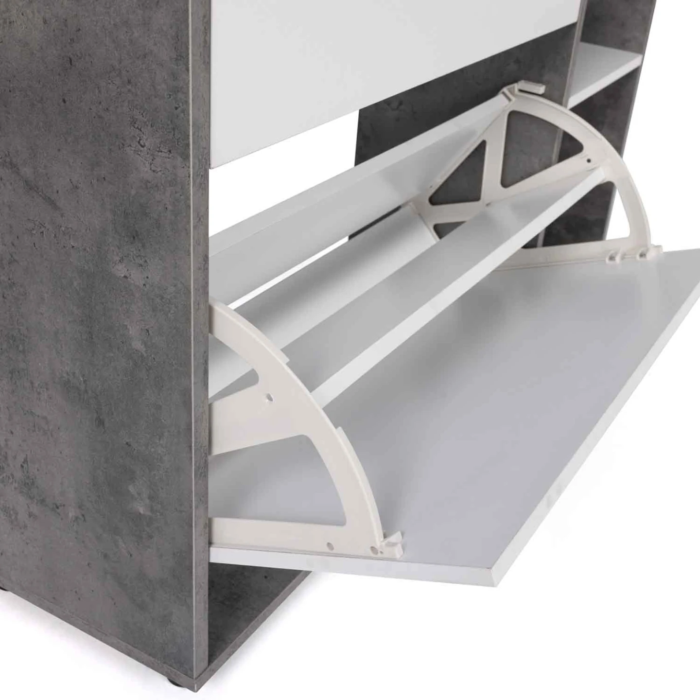Meuble à chaussures 12 paires KLARK effet béton 2 portes blanches avec étagère