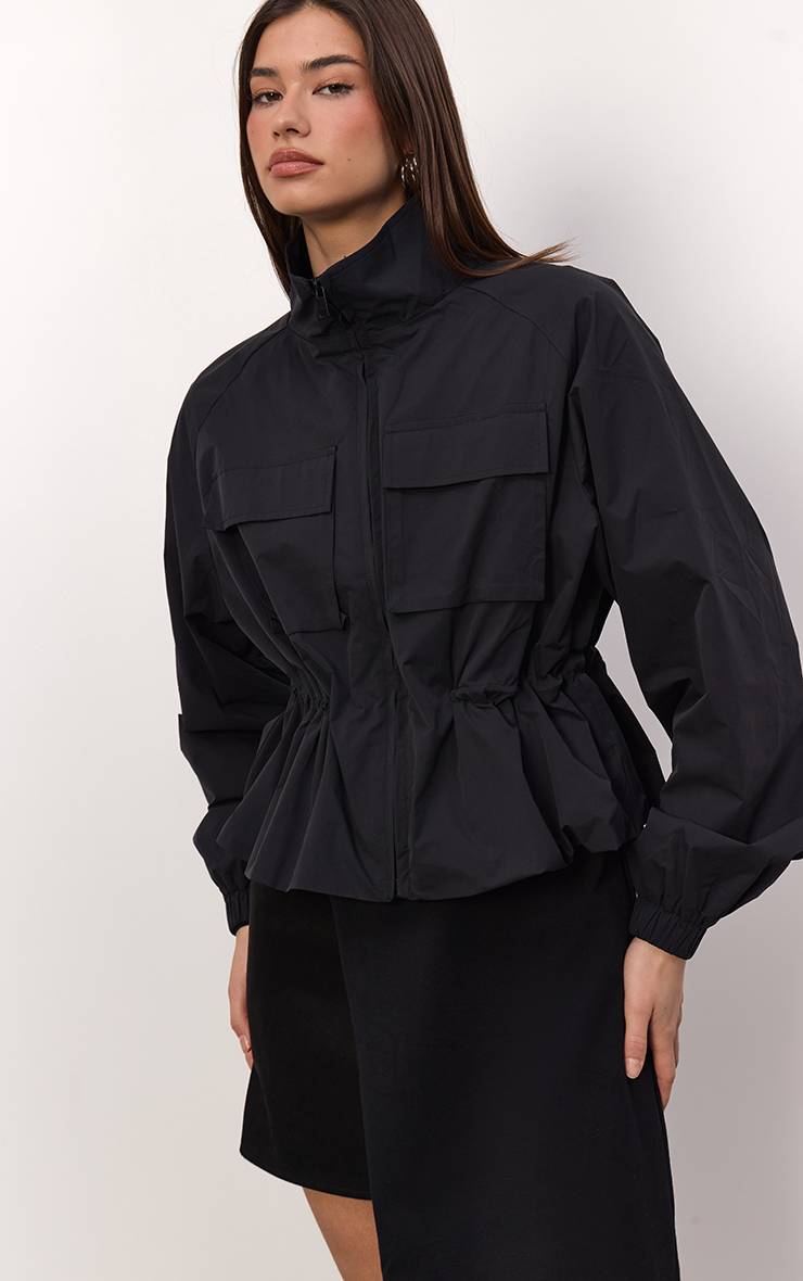 Noir Coupe-vent Utilitaire Col Cheminée Taille Cintrée