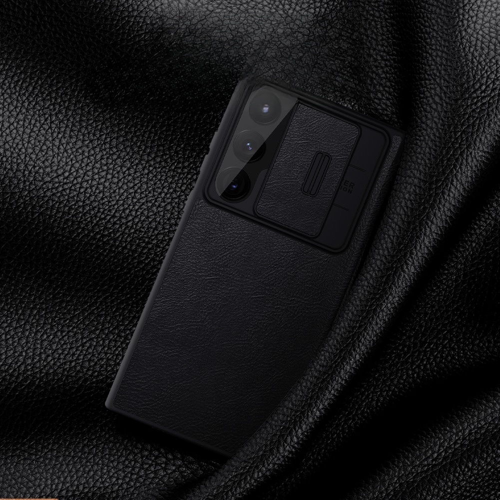 Samsung Galaxy S23 Ultra 5G Leder Tasche Cam-Slider Kameraschutz - Schwarz