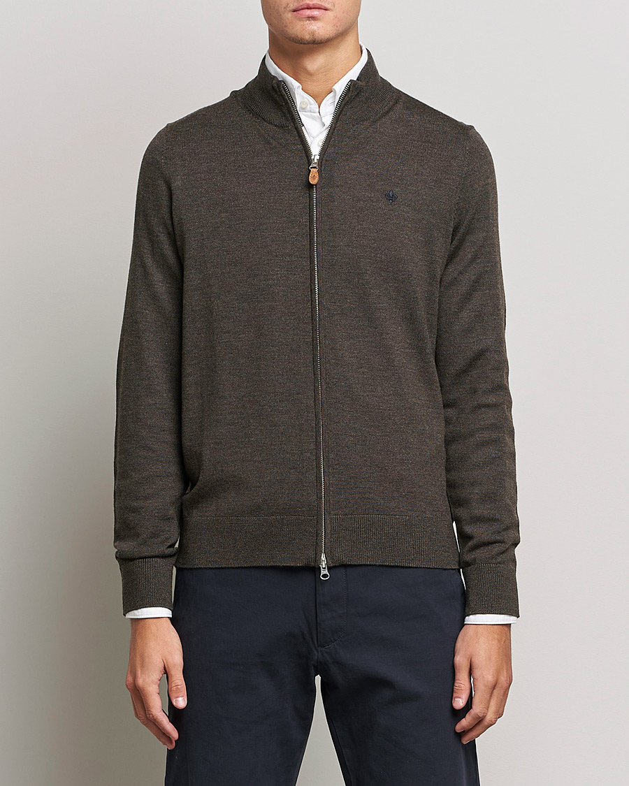 Morris Merino Full Zip Cardigan Dark Brown