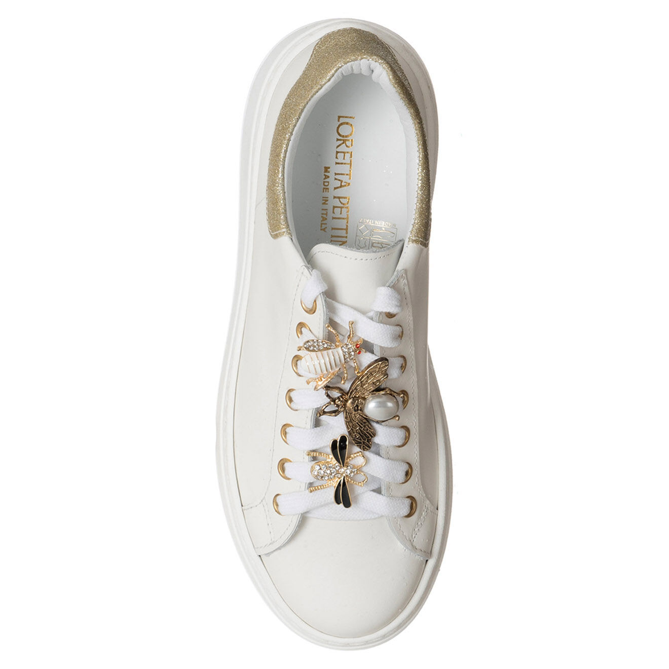 Loretta Pettinari Sneakers en Cuir Suzanne blanc/doré