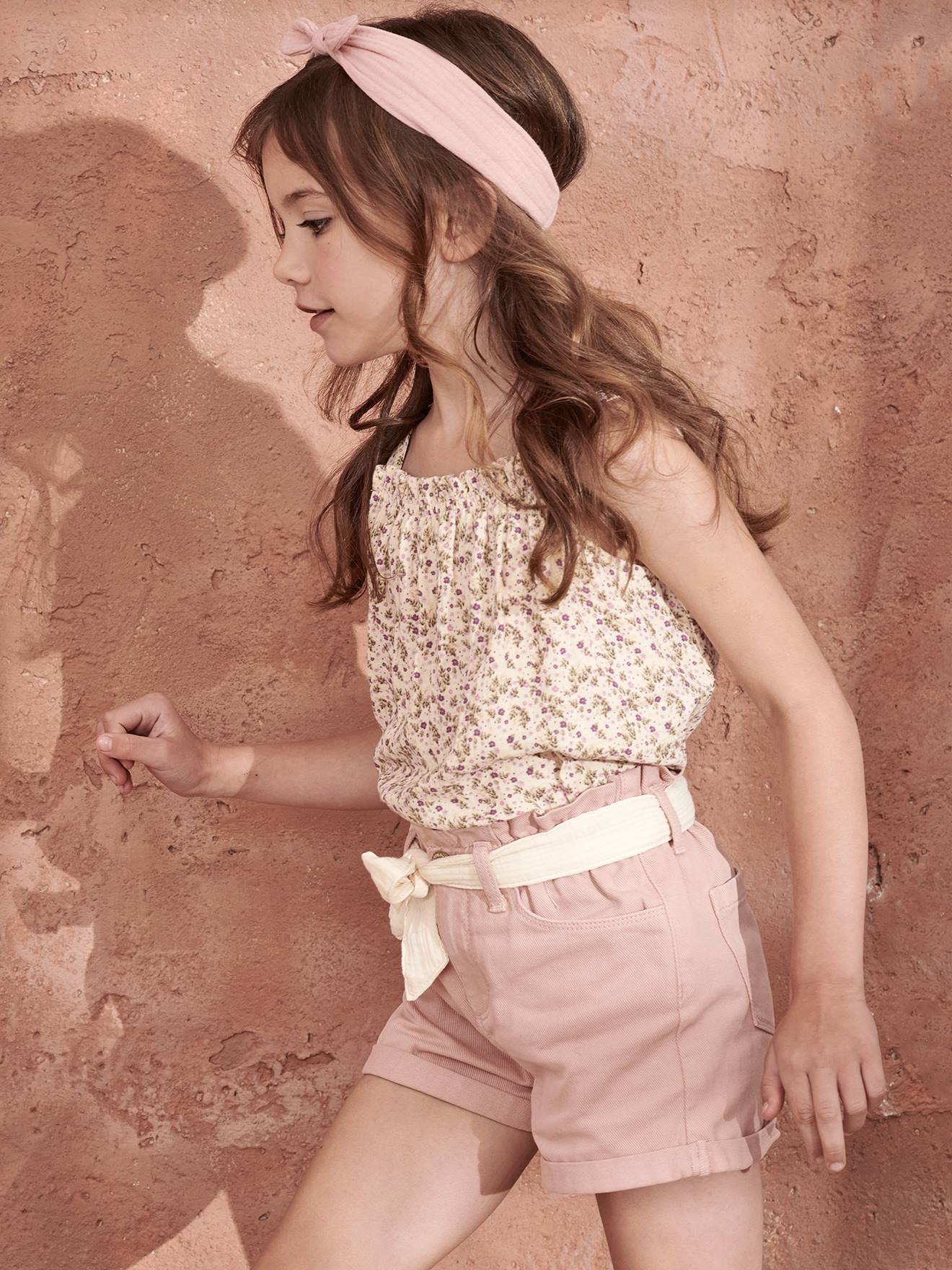 Regata lisa rosa claro de algodão chiffon para meninas