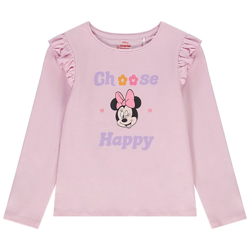 T-shirt manches longues print Minnie Disney pour fille - Lilas