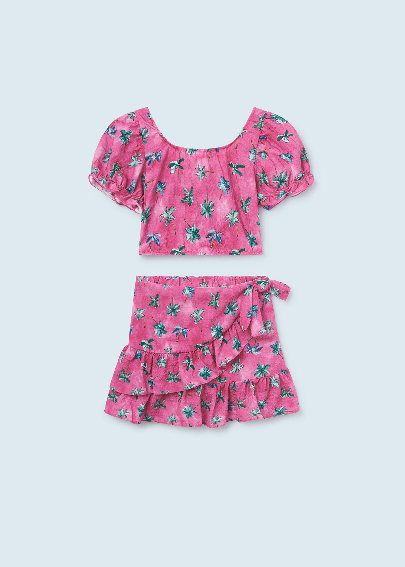 Conjunto estampado de duas peças com blusa e saia para meninas