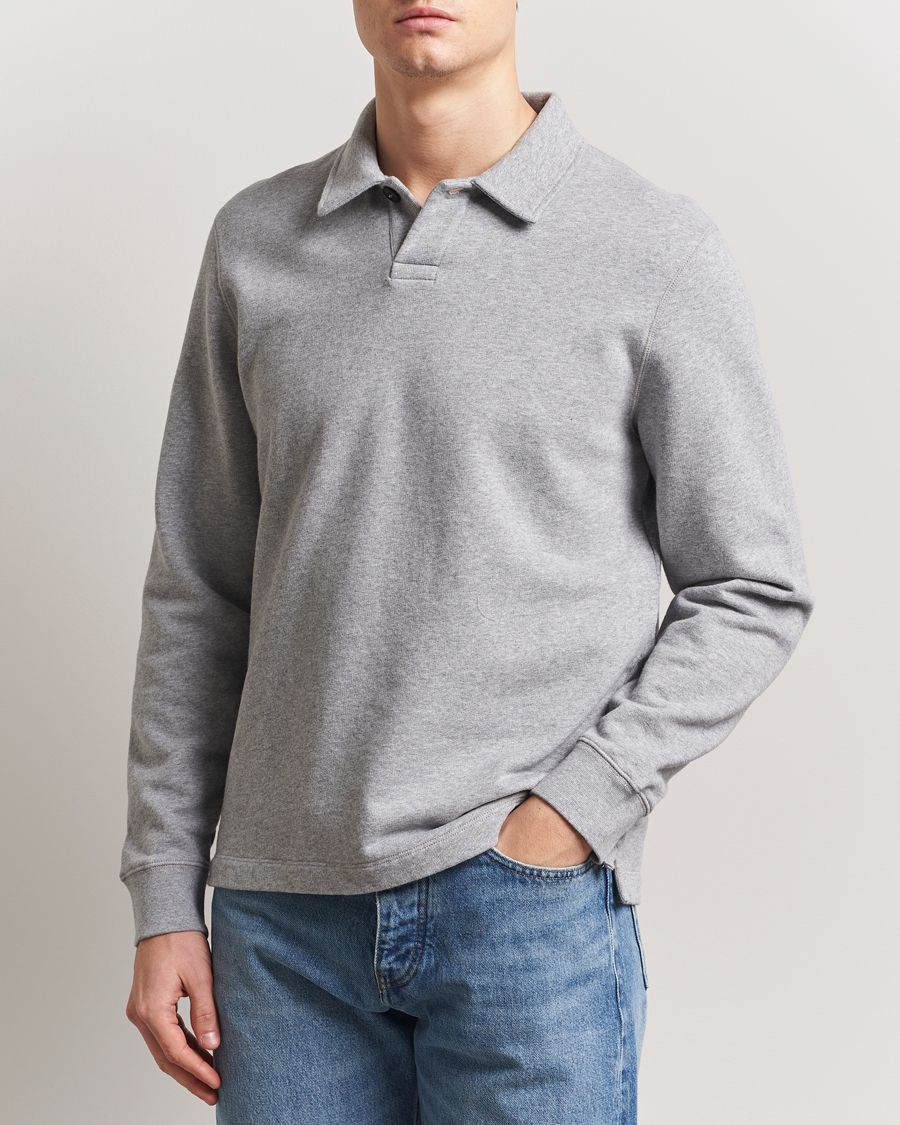 Sunspel Loopback Polo Sweatshirt Grey Melange
