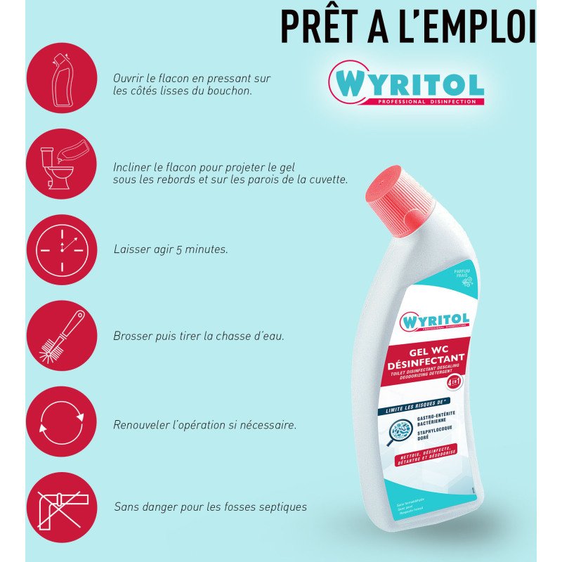 Gel WC désinfectant surpuissant 4 en 1 Wyritol - Flacon de 750 ml