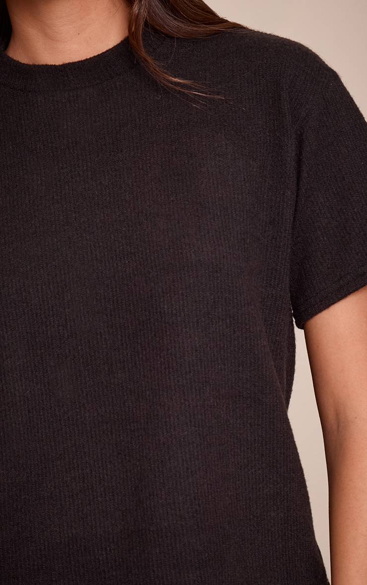 Noir T-shirt Ample En Maille Côtelée De Laine