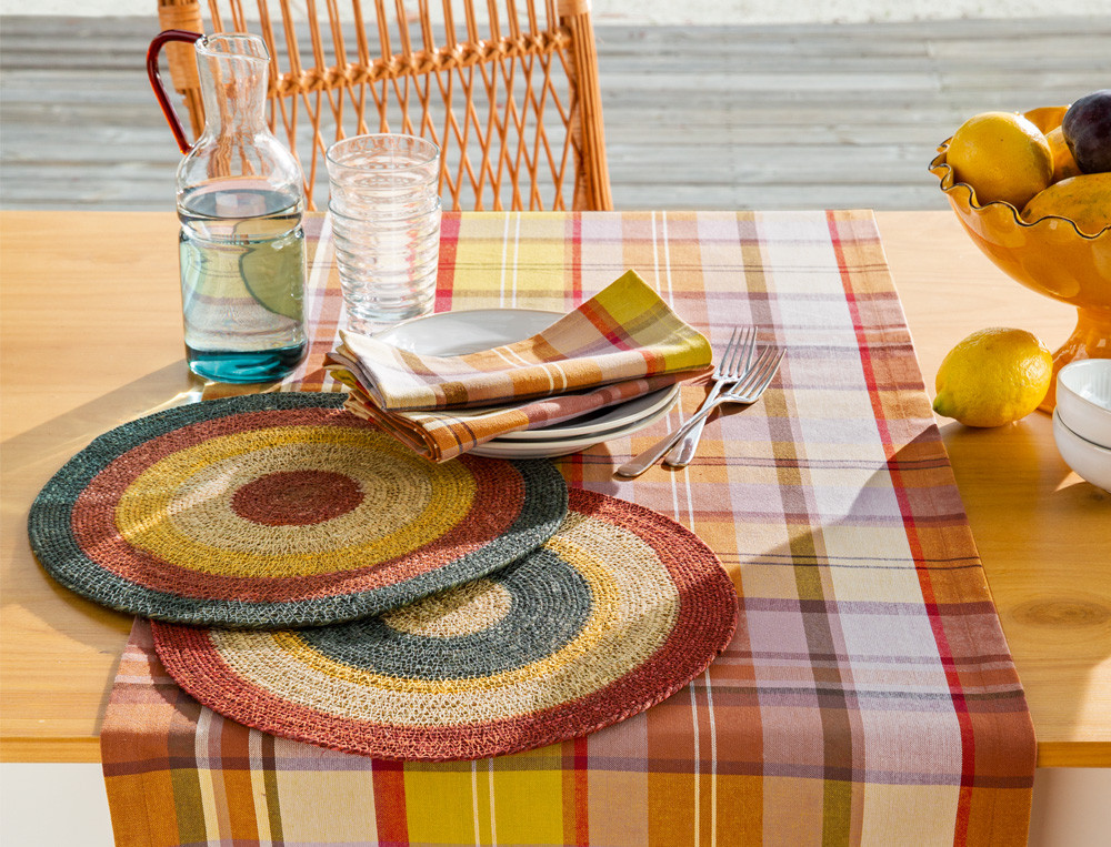 Chemin de table tissé-teint-Madras ensoleillé