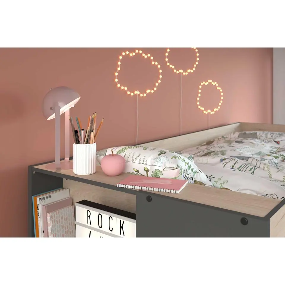 Stapelbed Stim met kast & lade - eik/grijs