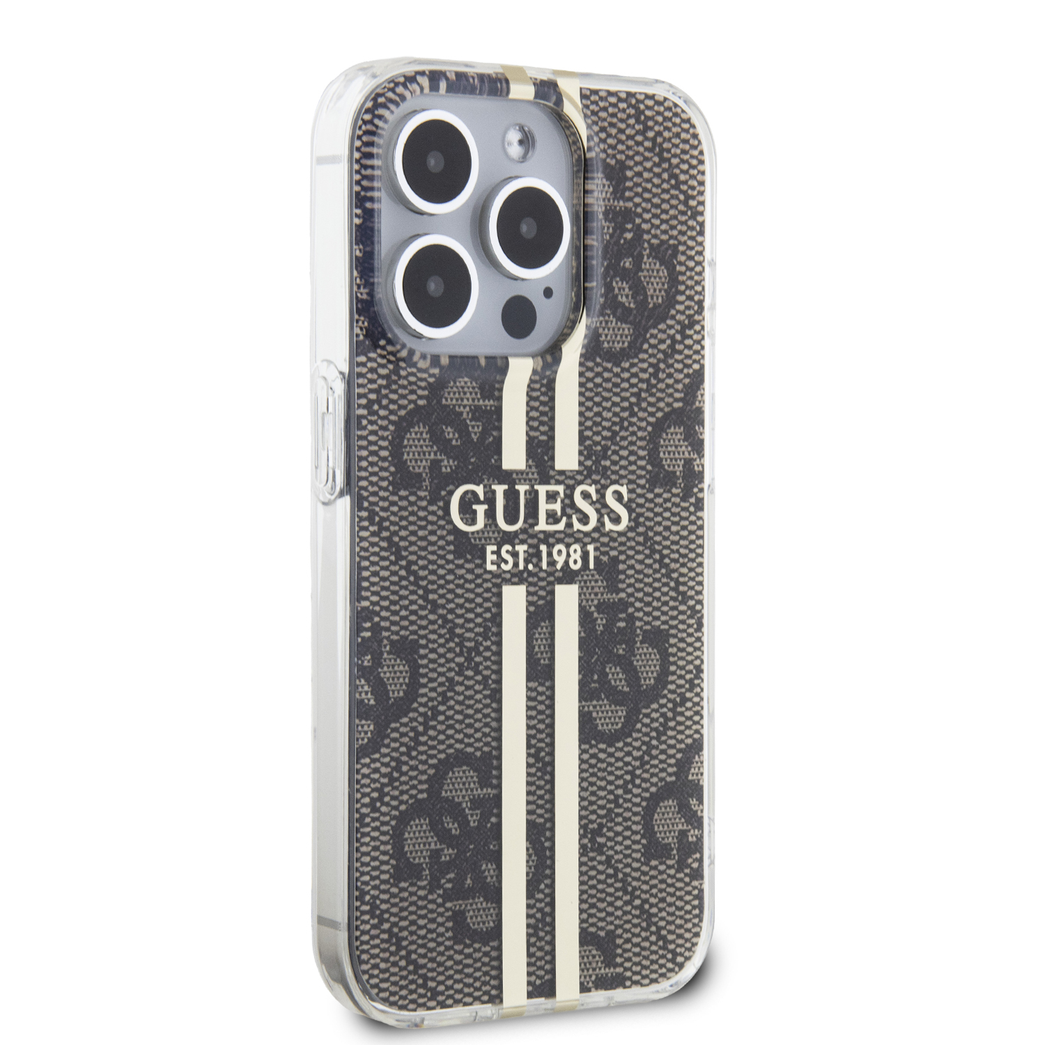 iPhone 15 Pro Hybrid Hardcase Hülle IML 4G Gold Stripe (GUHCP15LH4PSEGW) - Braun