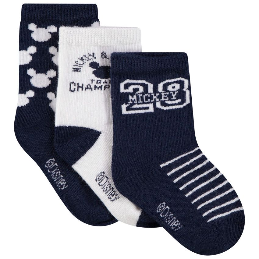 Lot de 3 paires de chaussettes en jersey Mickey Disney - Bleu marine