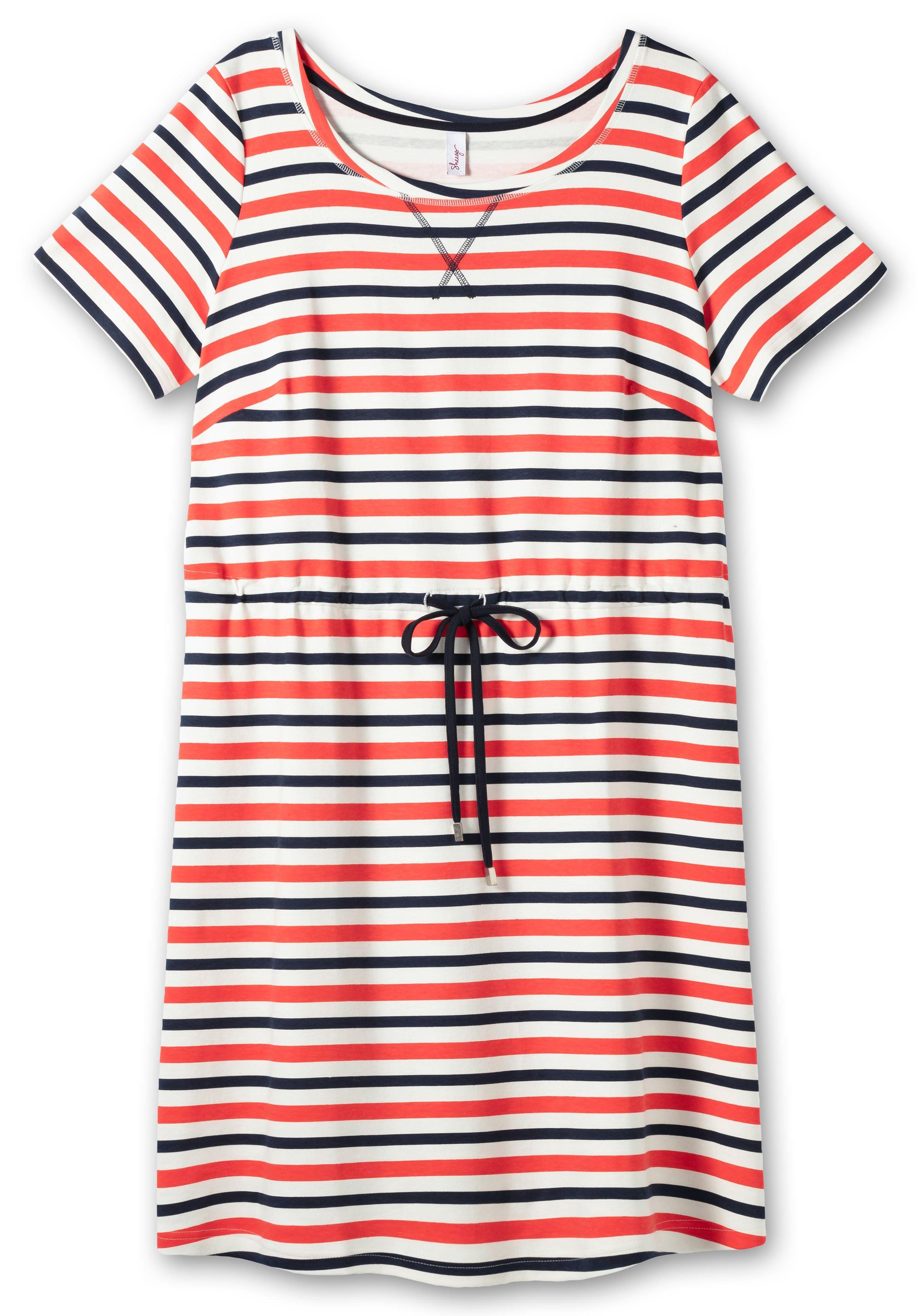 Gestreiftes Jerseykleid mit Taillen-Tunnelzug