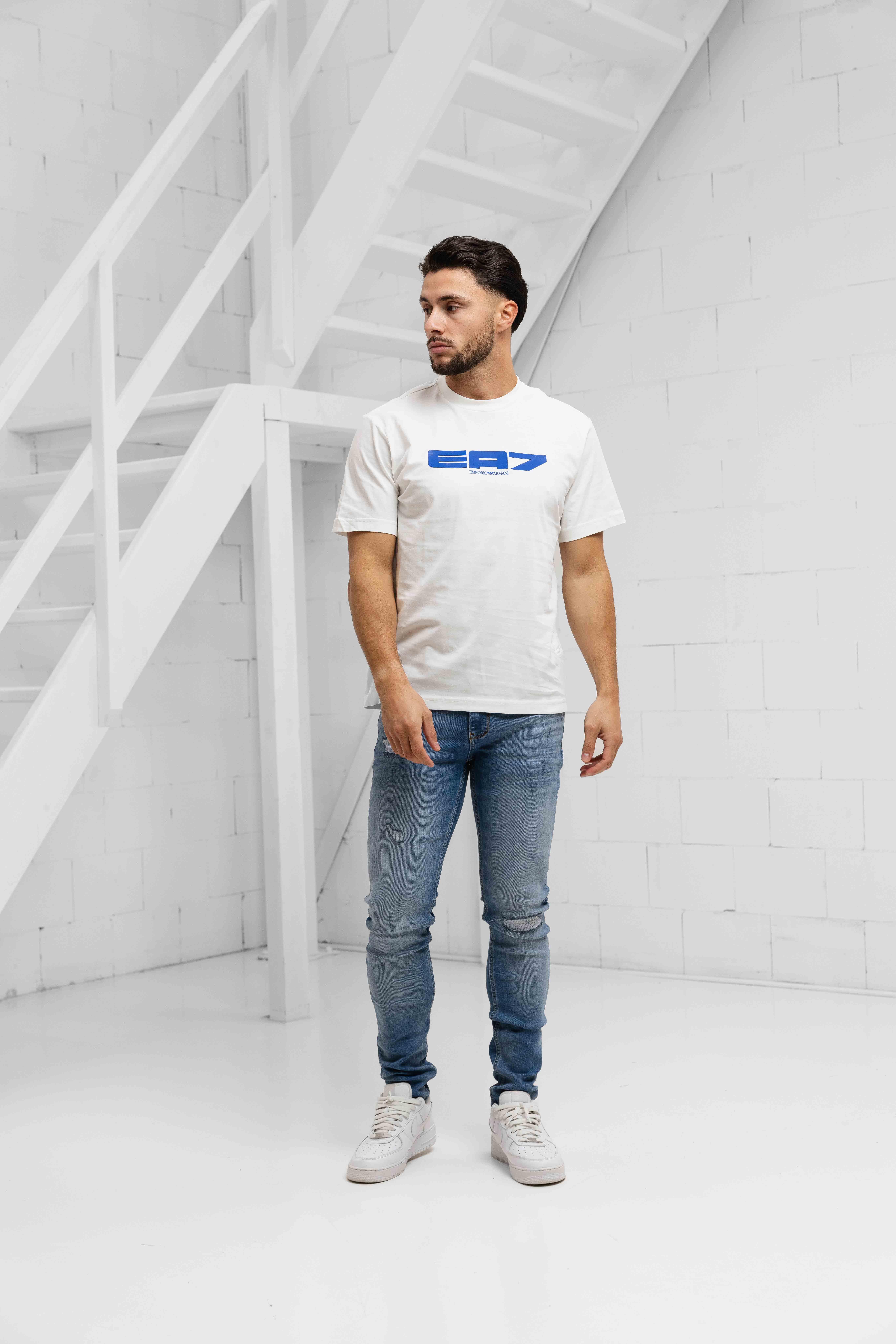 EA7 Emporio Armani 7M000163 T-Shirt Heren Wit/Blauw
