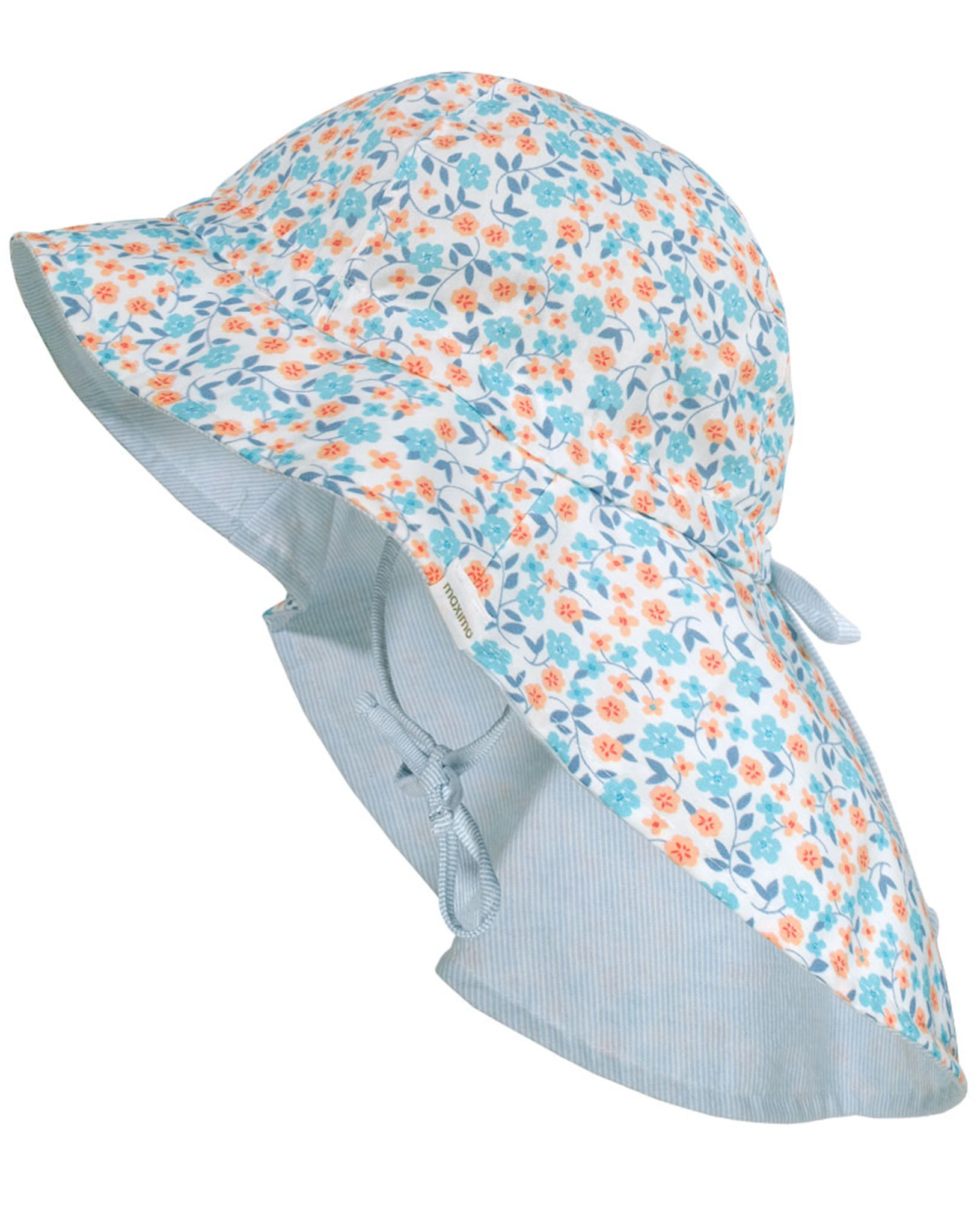 Sommerhut BLÜMCHEN mit Nackenschutz in weiß