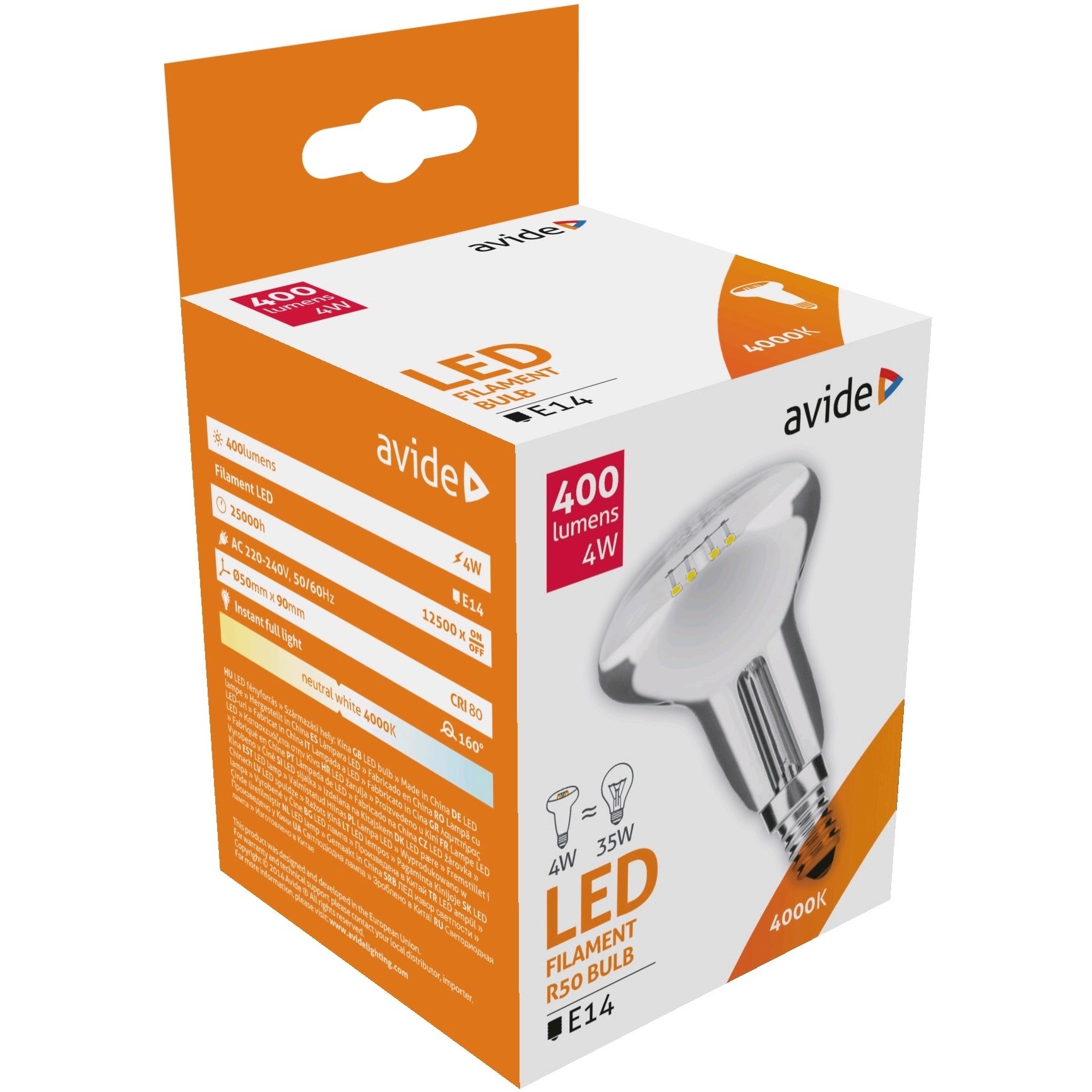 Avide LED Filament R50 4W E14 160° NW 4000K LED lamp