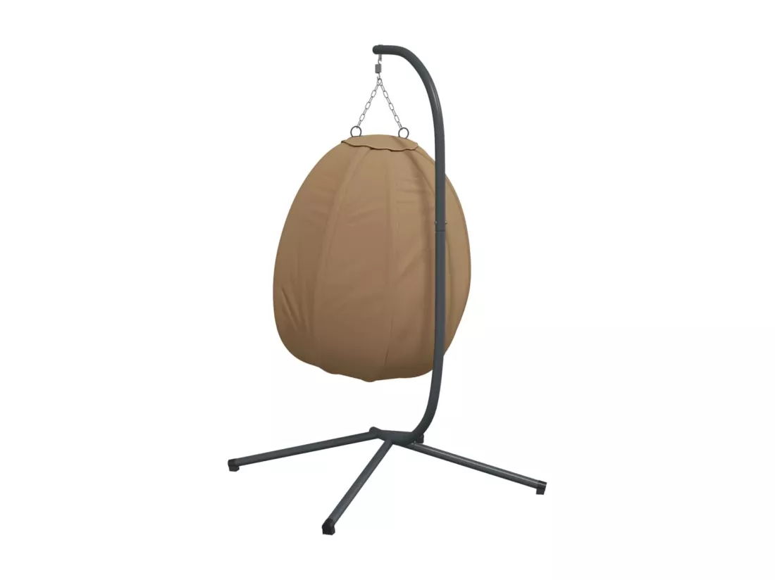 Chaise suspendue en forme d'œuf et support taupe tissu et acier