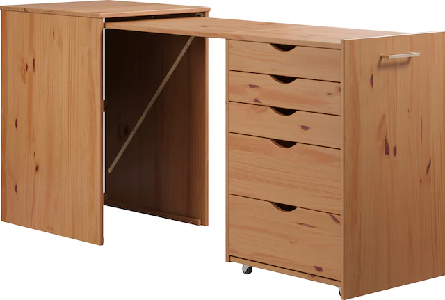 INTER-FURN Regal-Schreibtisch »Voltera« 1 Stk. tlg. kleiner Massivholz Schreibtisch, gross ausziehbar von 57 zu 164 cm