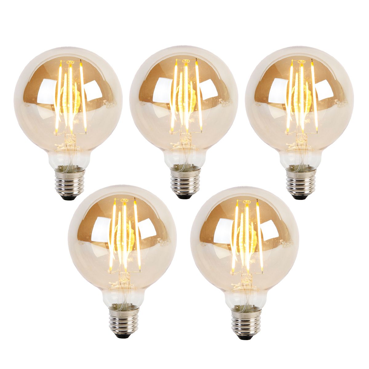 Set van 5 E27 3-staps dimbare LED lamp G95 goud glas 5W 380 lm 2200K