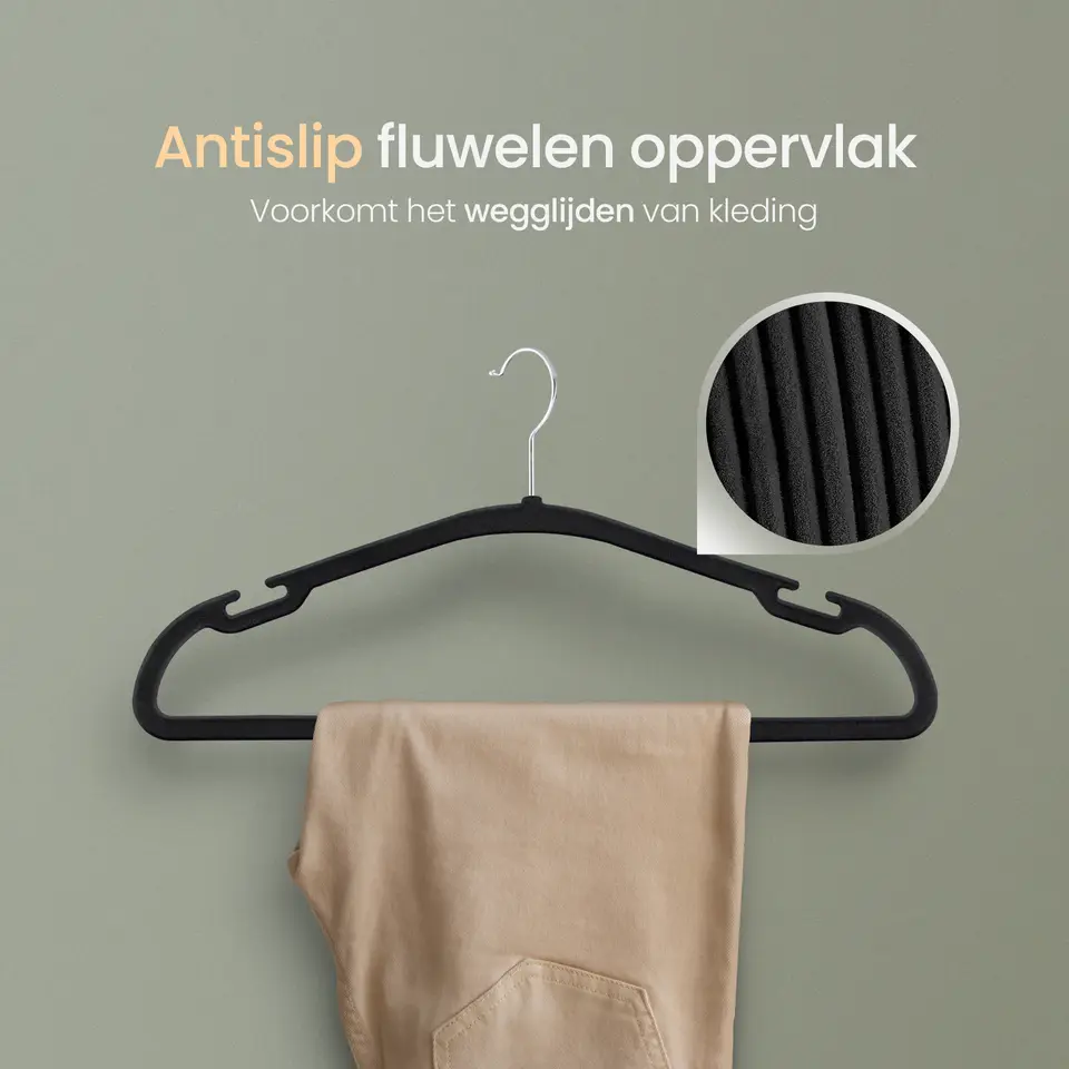 O'DADDY Fluwelen Kledinghangers - 20 Stuks - Antislip - Zwart