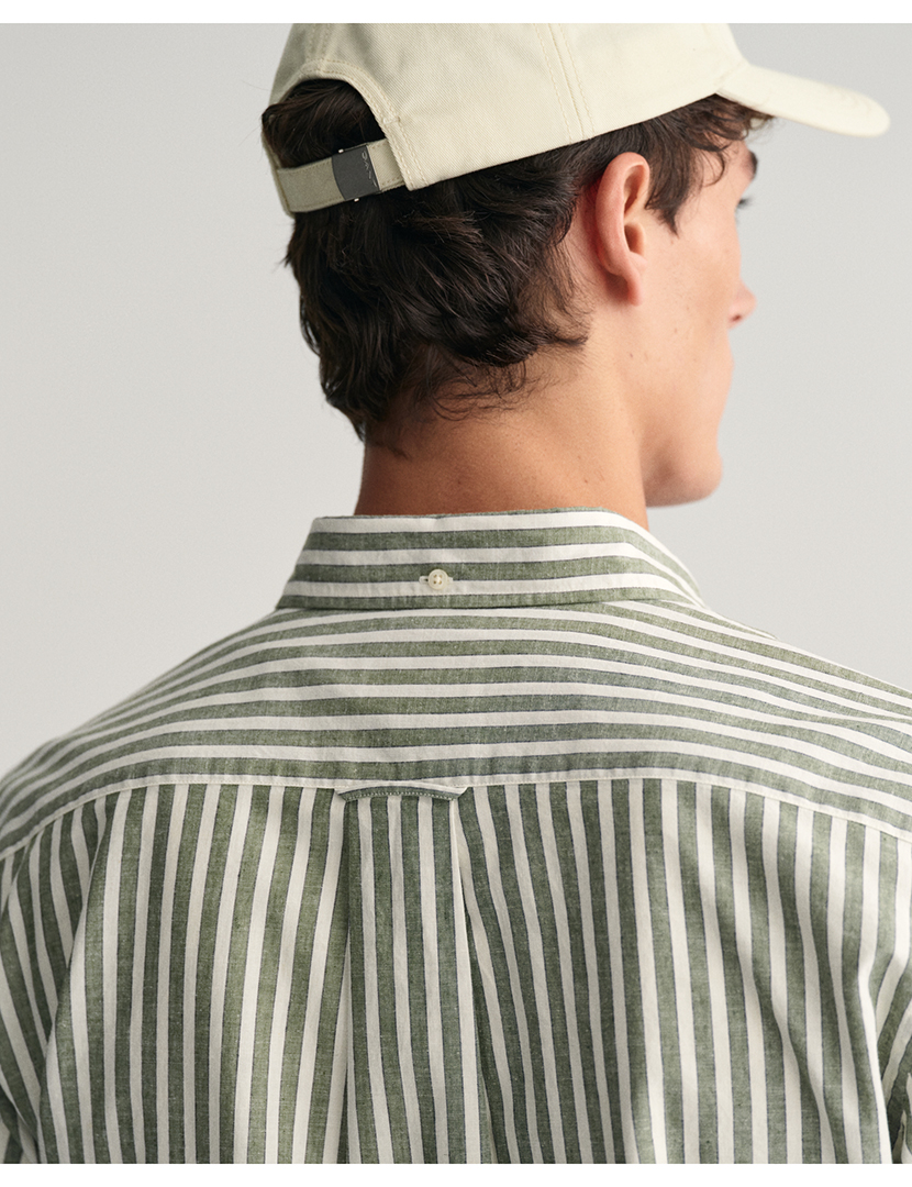 Regular Fit Striped Linen Shirt Green