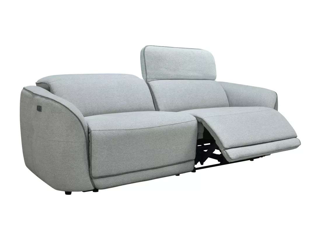 Canapé 3 places et fauteuil relax électrique en tissu chiné gris clair OZARTO