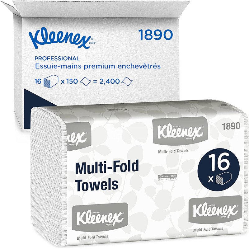 Papier essuie-mains pliage enchevêtré Kleenex Airflex 1890 - Carton de 2400