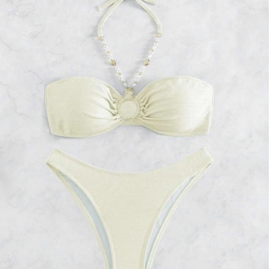 CUCURBIT - Halter-hals neppe parel bandjes hoepel accent bikini set