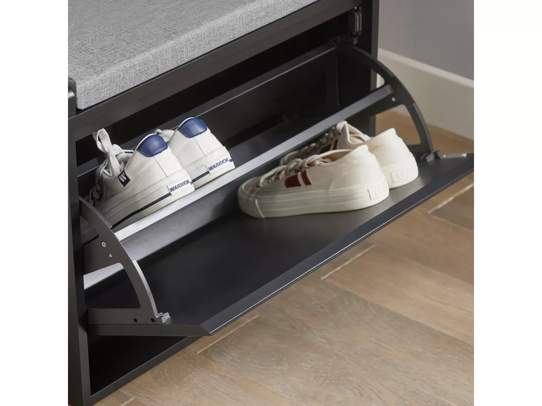 SoBuy FSR98-SCH Banc à Chaussures Meuble à Chaussures avec Assise Coussin Rembourré et Abattant Banc de Rangement à Chaussures Noir