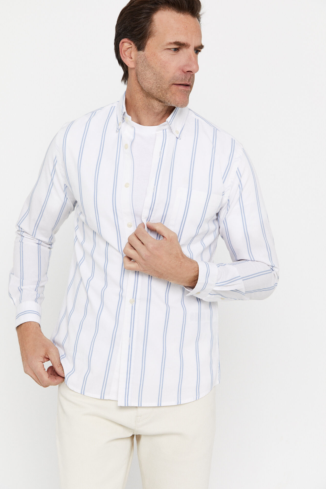 Camisa listrada fácil de passar - Verde