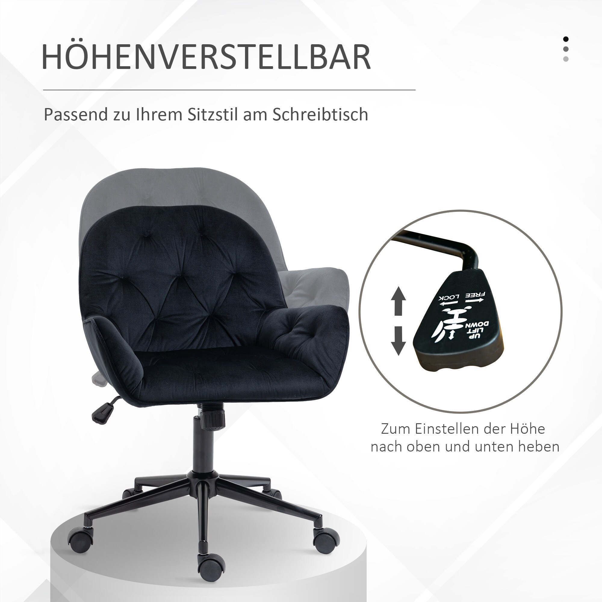 Vinsetto Bürostuhl mit Wippfunktion und 5 Kreuzfuß schwarz 60B x 61T x 91H cm