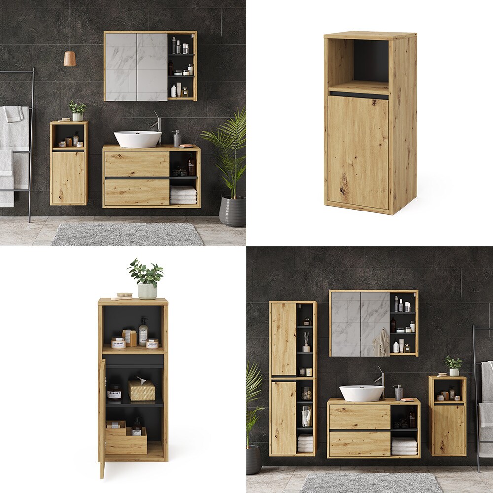 Vicco Midischrank Badschrank Badezimmermöbel Viola Eiche Anthrazit modern 38x80 Badezimmer Schrank Badmöbel Schranktür Schrankfach Ablage Aufbewahrung