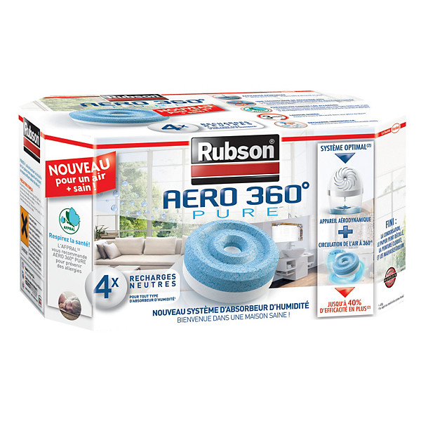 4 recharges Rubson pour absorbeur d'humidité Aéro 360° Pure